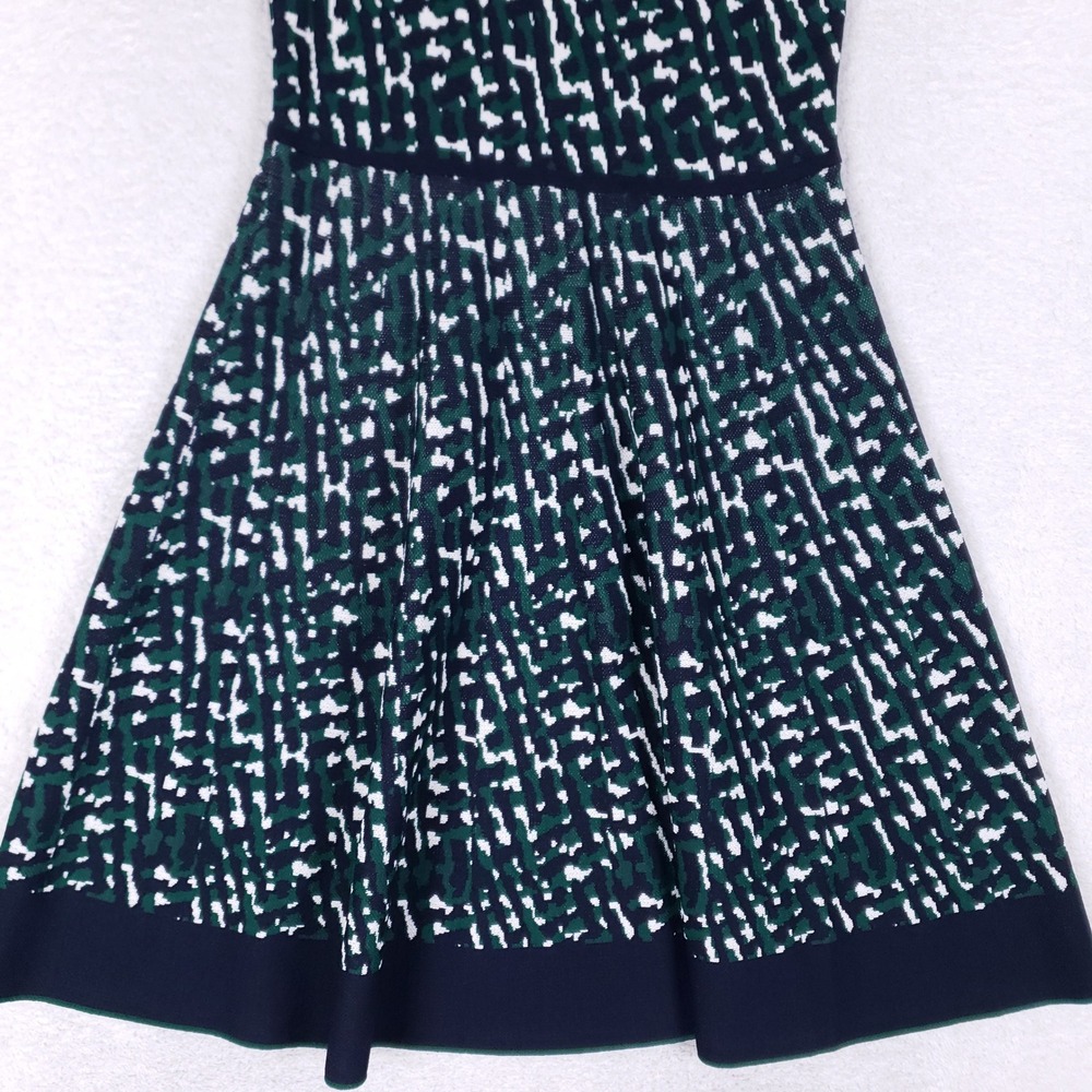 Eliza J Fit and Flare Dress Women L Sleeveless Abstract Knit Navy Green Workwear - Picture 4 of 11